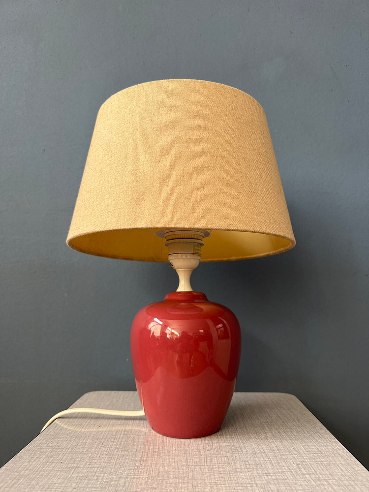 Pink/Purple Bohemian Terracota Table Lamp with Beige Textile Shade