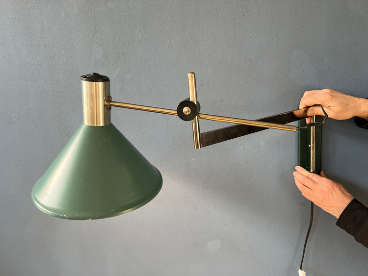 Mid Century Dijkstra Swing Arm Wall Lamp with Green Shade
