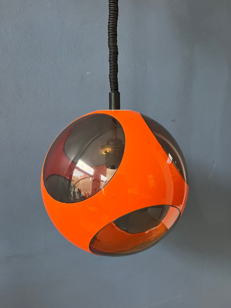 Mid Century Orange 'Bug Eye' Massive Pendant Lamp / Space Age Light Fixture by Luigi Colani