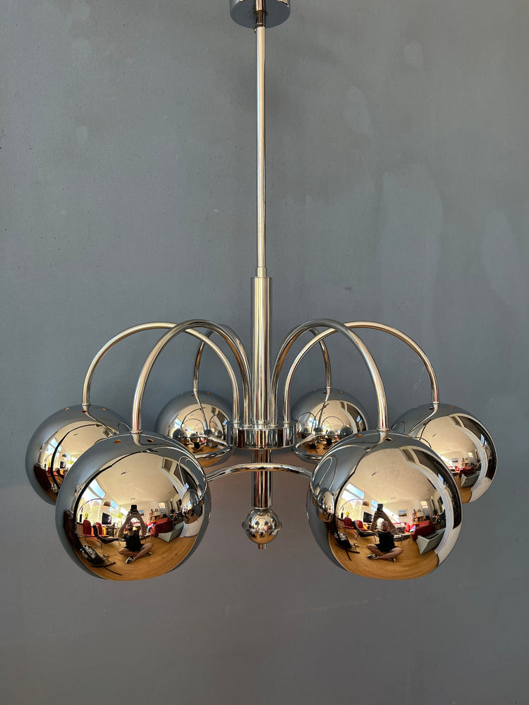 Vintage Sputnik Space Age Chandelier Pendant Lamp | Mid Century 70s Chrome Light Fixture
