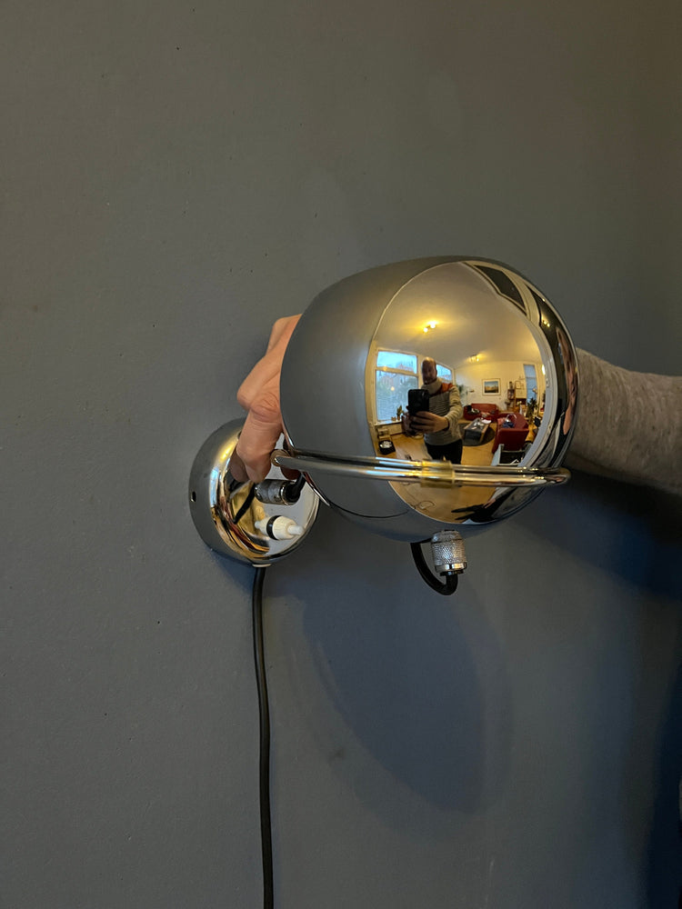 Vintage Chrome GEPO Eyeball Wall Lamp | Space Age Lamp