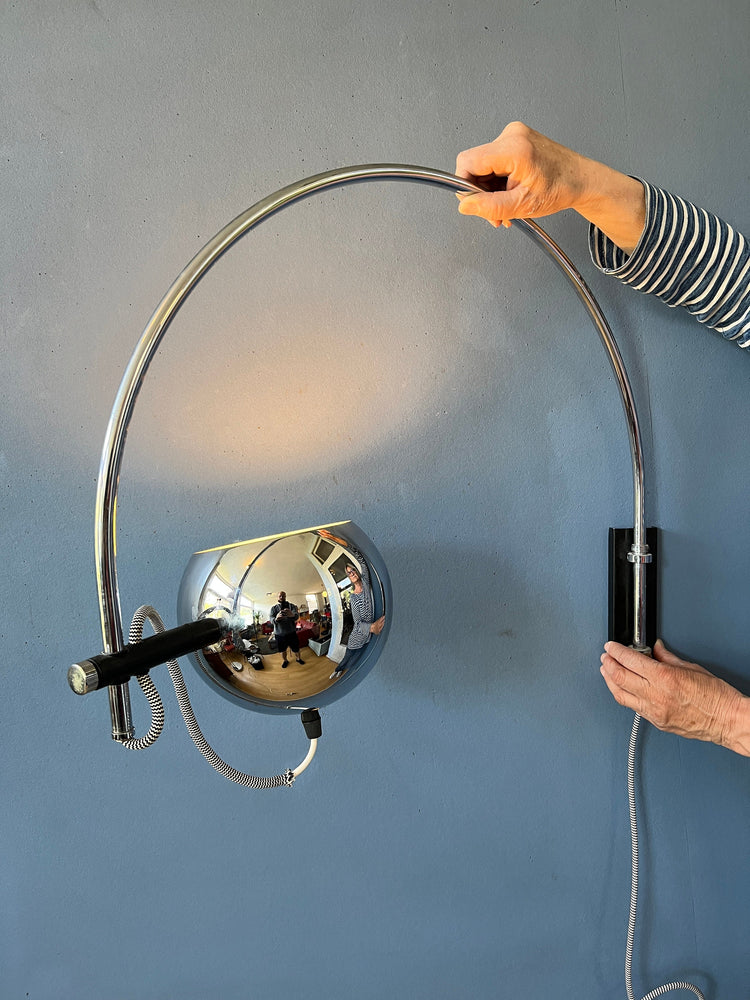 Mid Century Herda Eyeball Wall Light | Space Age Chrome Lamp | 70s Arc Light