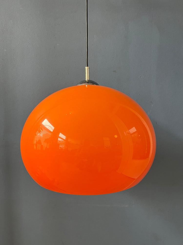 Orange Space Age Mushroom Pendant Lamp with Chrome Top Cap