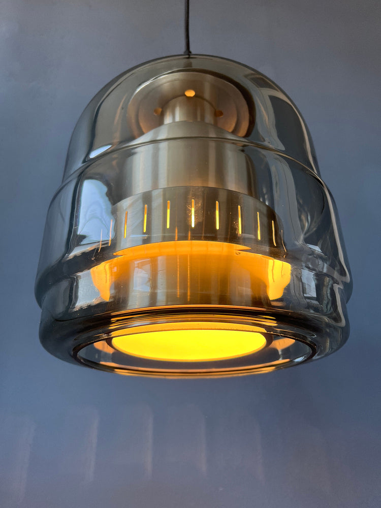 Vintage Doria Leuchten Glass-Made Space Age Pendant / Mid-Century Ceiling Lamp / Retro 70s Lighting