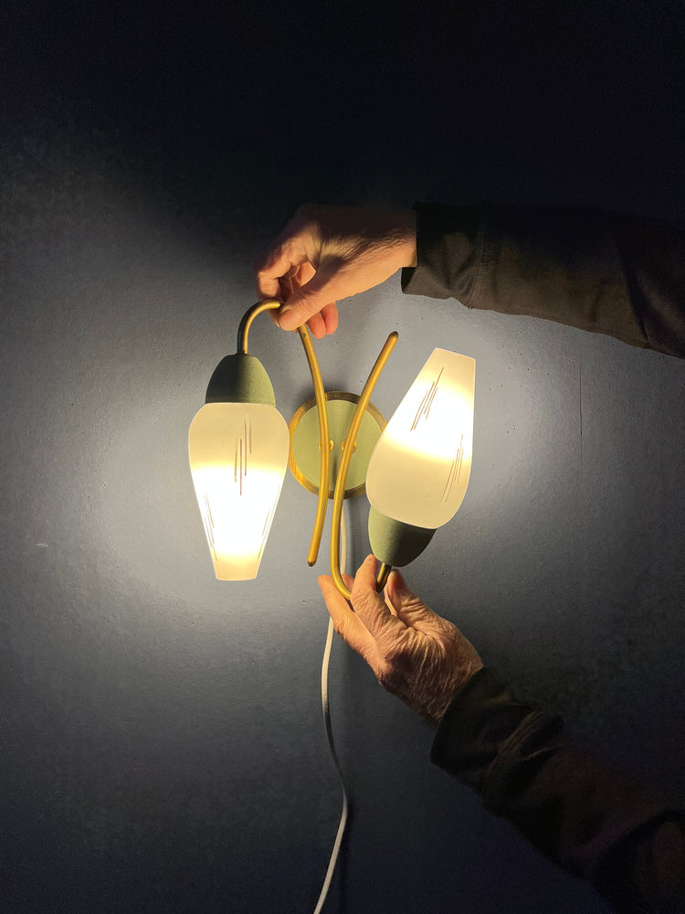 Mid Century Opaline Glass Wall Sconce - Decorative Green Light Fixture