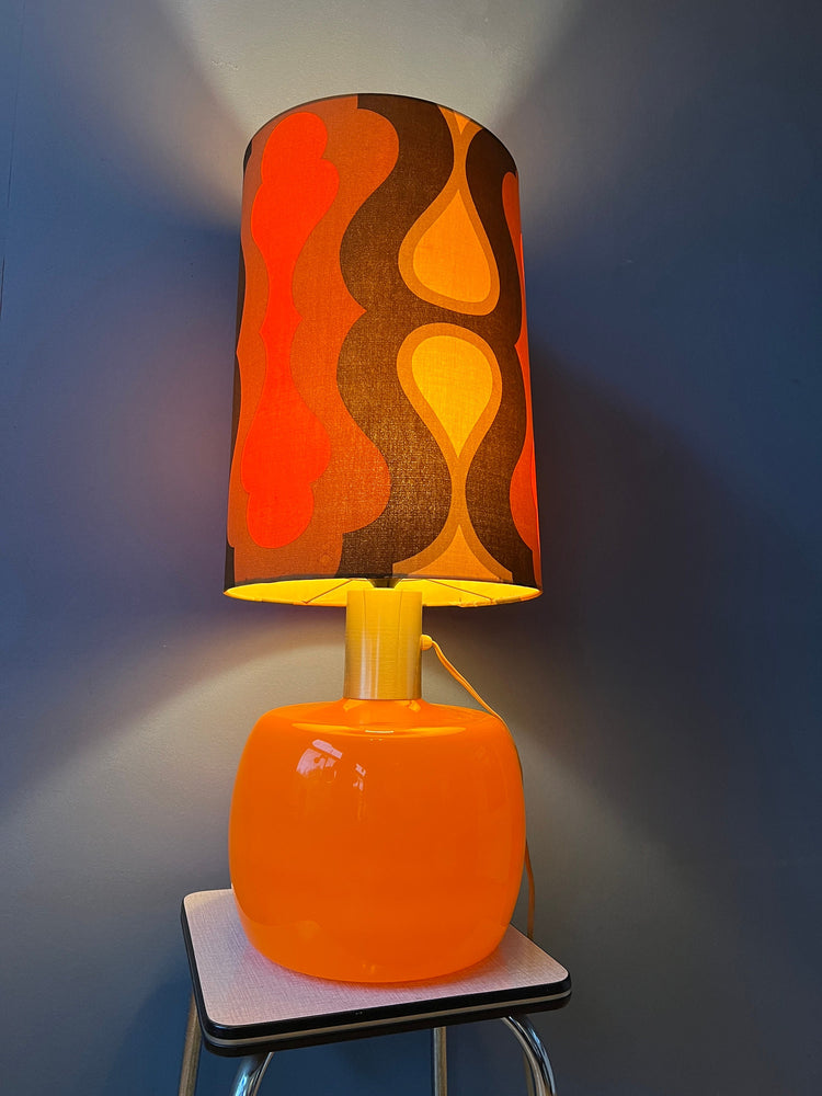 Vintage Orange Space Age Table Lamp with Textile Flower Shade