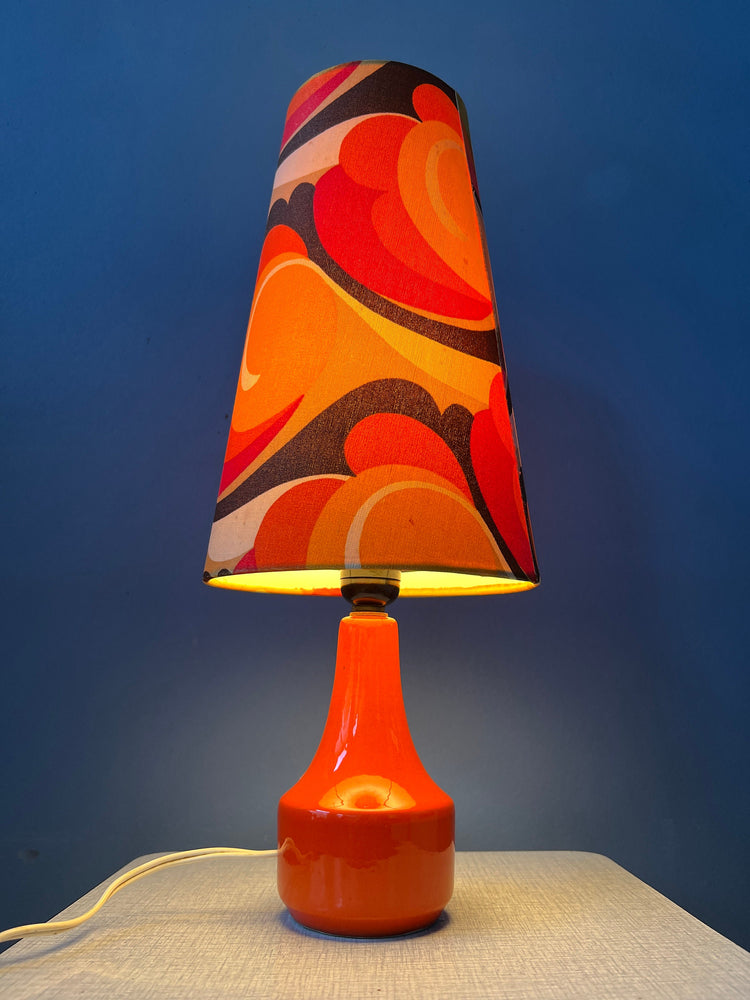 Vintage Orange Space Age Table Lamp with Ceramic Base and Textile Shade / Mid Century Modern Desk Lamp