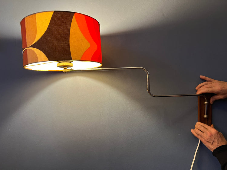 Space Age Swing-Arm Wall Lamp with Orange Flower Shade