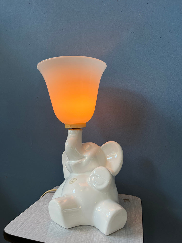 Vintage Elephant Lamp / Porcelain Light / Animal Glass Table Lamp