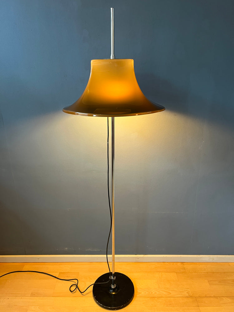 Willem Hagoort Space Age Floor Lamp with Beige Witch Hat Shade