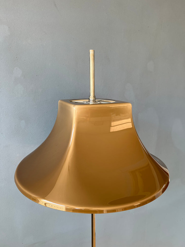 Willem Hagoort Space Age Floor Lamp / Mid Century Standing Light with Brown/Beige Acrylic Glass Shade