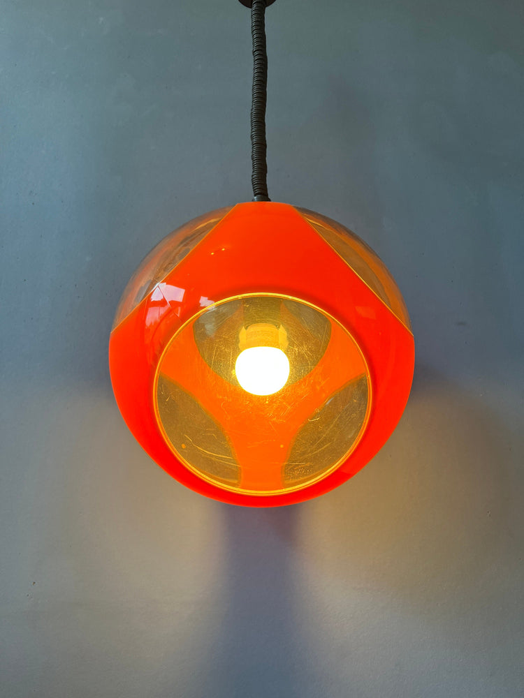 Mid Century Orange 'Bug Eye' Massive Pendant Lamp / Space Age Light Fixture by Luigi Colani