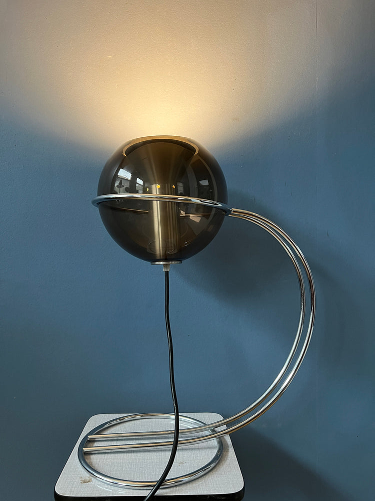 Mid Century Raak Globe Eyeball Table Lamp by Frank Ligtelijn / Space Age Desk Lamp with Glass Shade