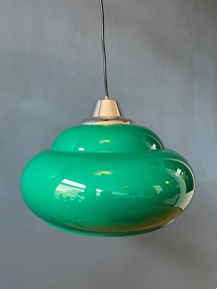 Mid Century Space Age Pendant Light / Green Vintage Lamp / 70s Ceiling Lighting