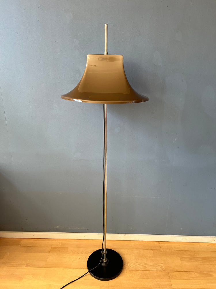 Willem Hagoort Space Age Floor Lamp / Mid Century Standing Light with Brown/Beige Acrylic Glass Shade