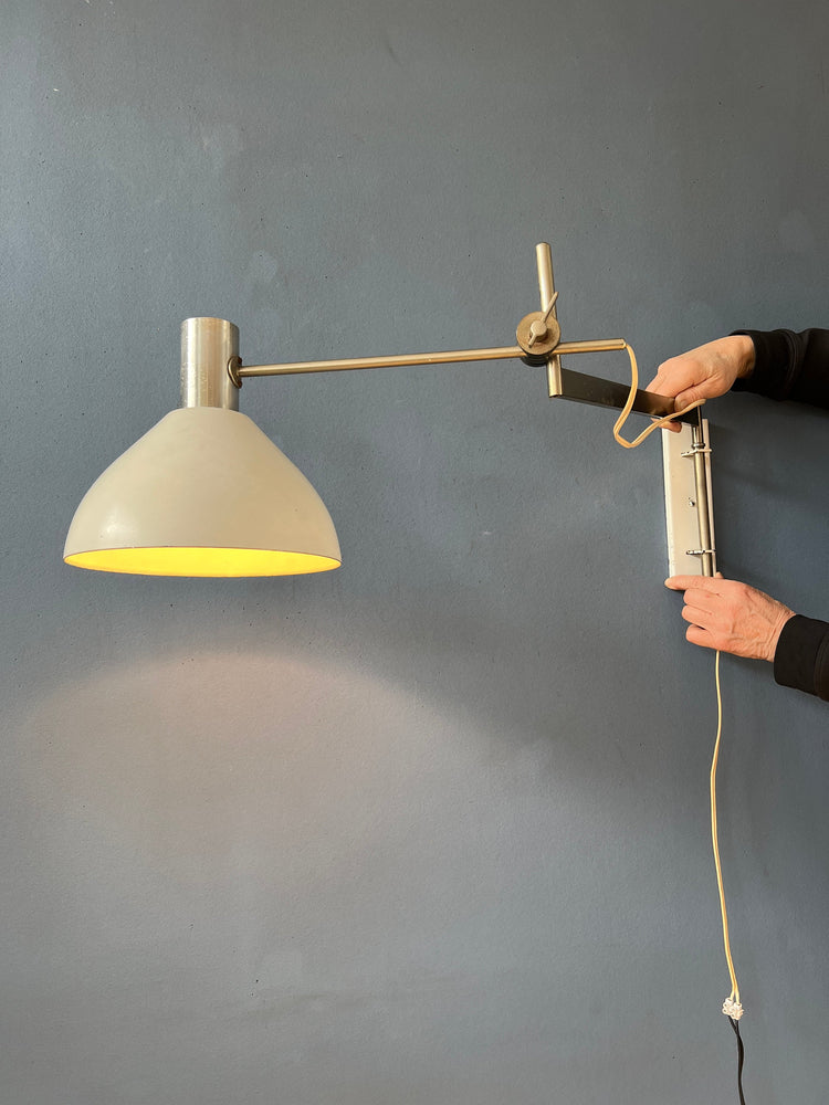 Dijkstra Swing Arm Mid Century Wall Lamp with Beige Shade