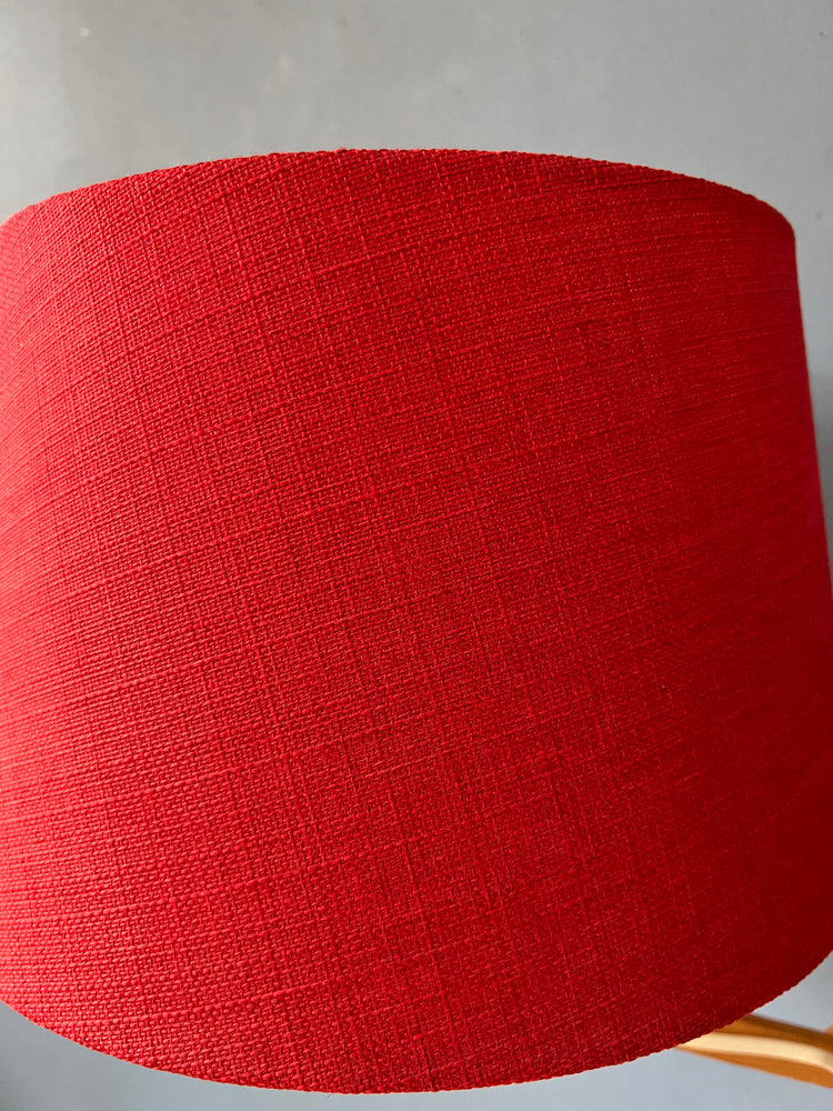 Mid Century Wooden Scissor Wall Lamp with Red Textile Shade