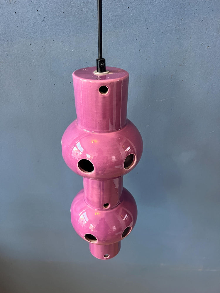 Vintage Pink Purple West Germany Ceramic Pendant Lamp