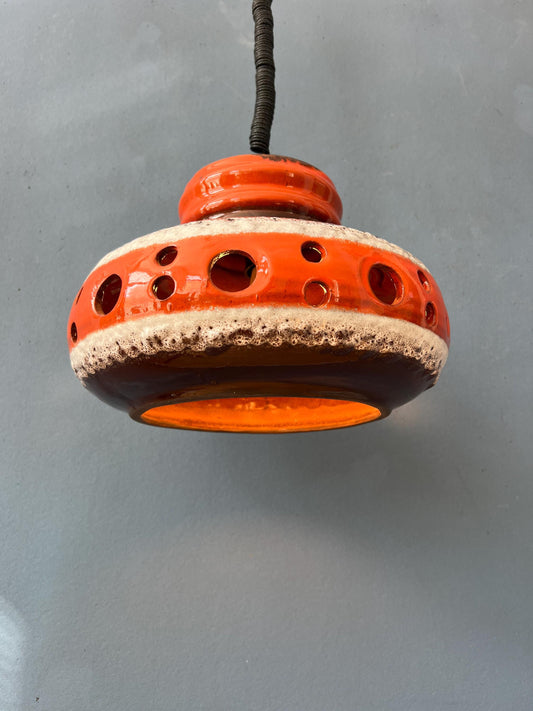 Orange Mid Century West Germany Ceramic Pendant Lamp