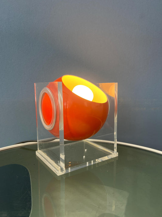 Small Orange Mid Century Perspex Space Age Eyeball Table Lamp