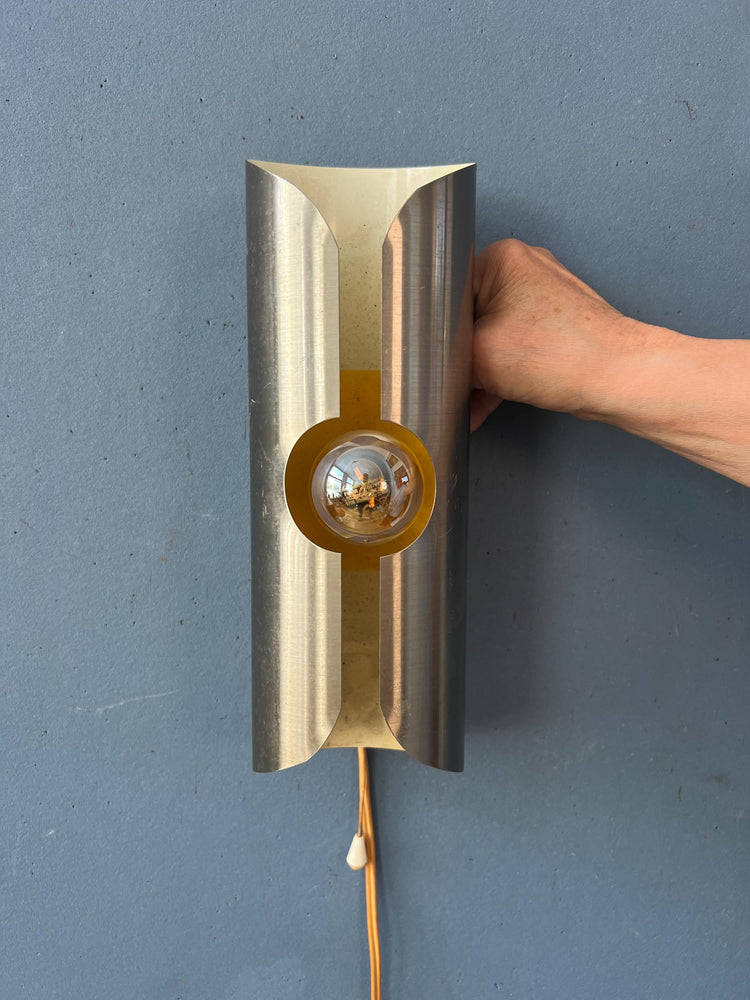 Vintage Brushed Steel Polam / Raak Space Age Wall Lamp