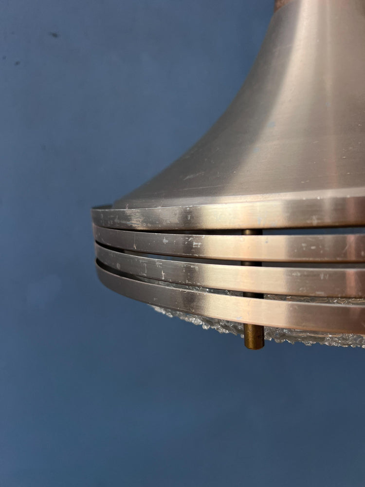 Mid Century Brushed Aluminium Crystal Glass Pendant Light