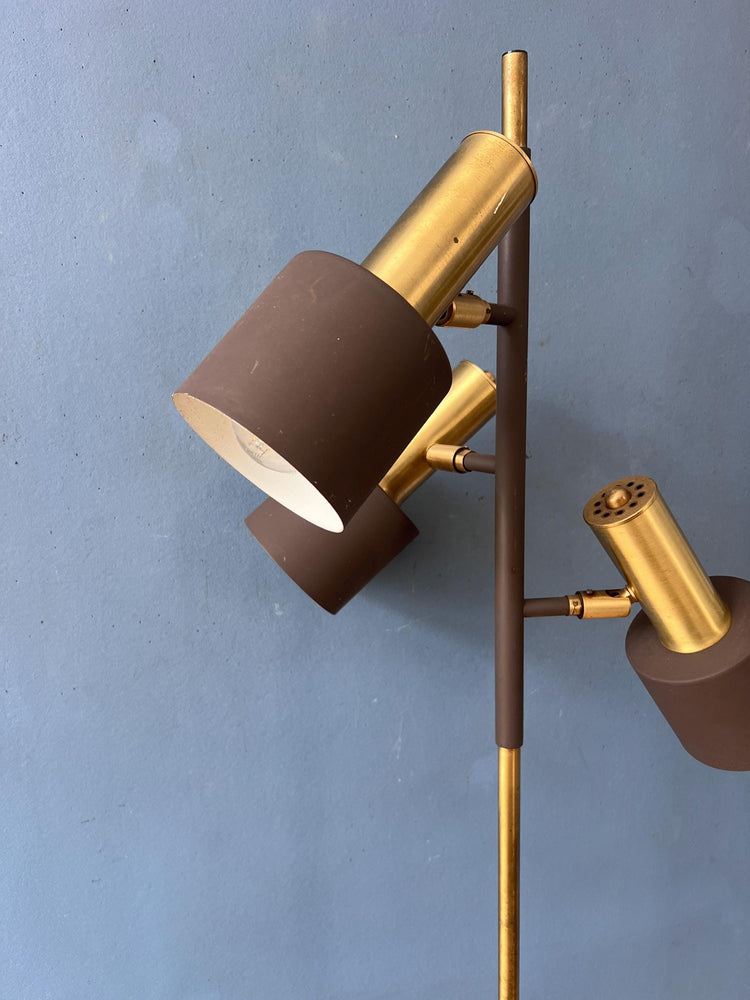 Vintage Brown Metal Dijkstra Brass Space Age Floor Lamp