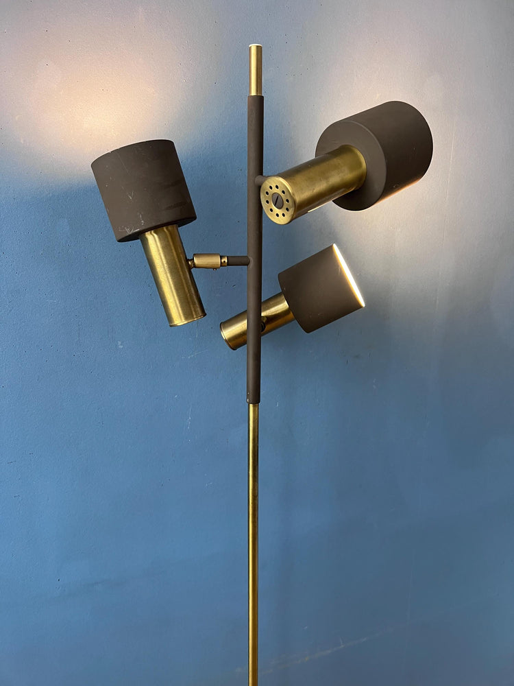 Vintage Dijkstra Space Age Floor Lamp, Brown and Chrome Floor Light