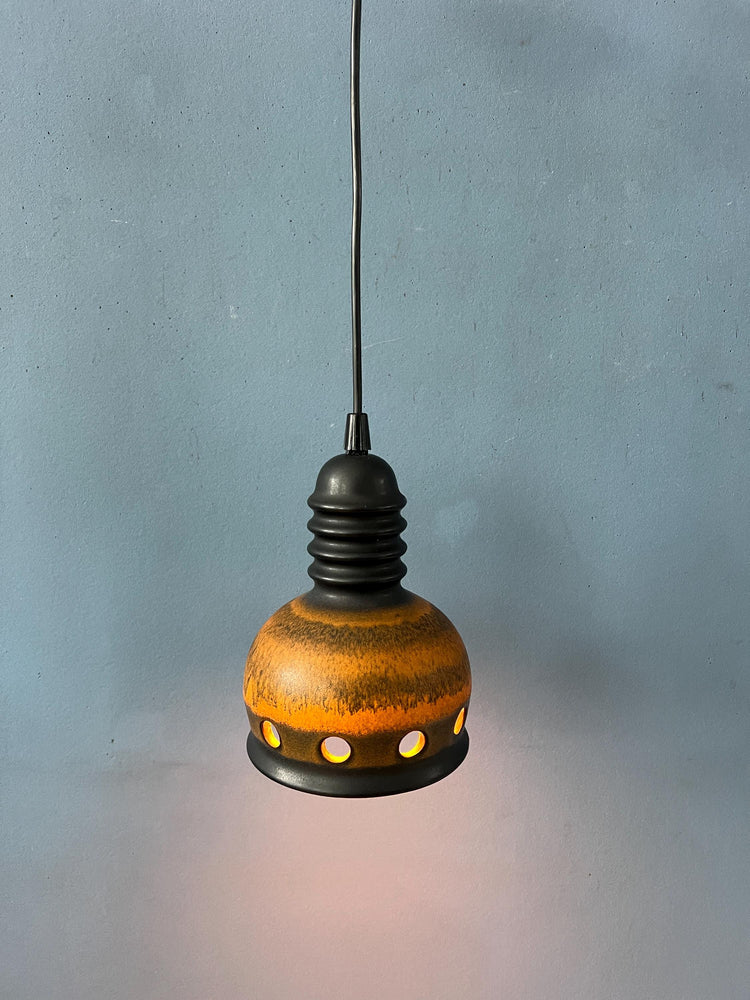Brown Mid Century West Germany Ceramic Pendant Lamp
