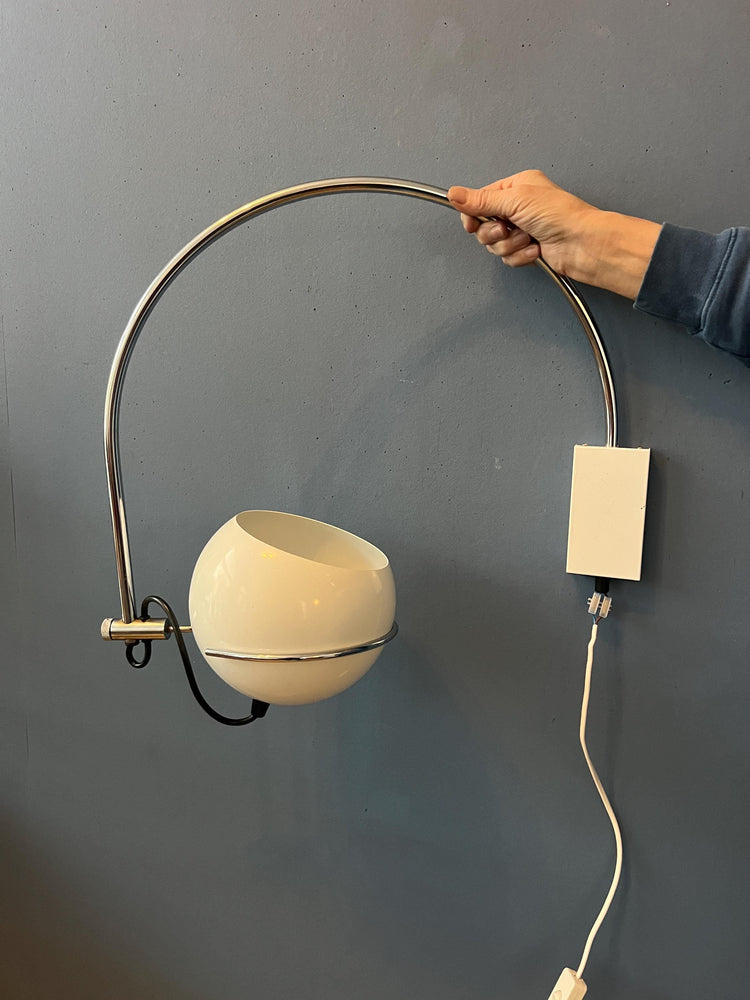 White Vintage Space Age Arc Wall Lamp by GEPO