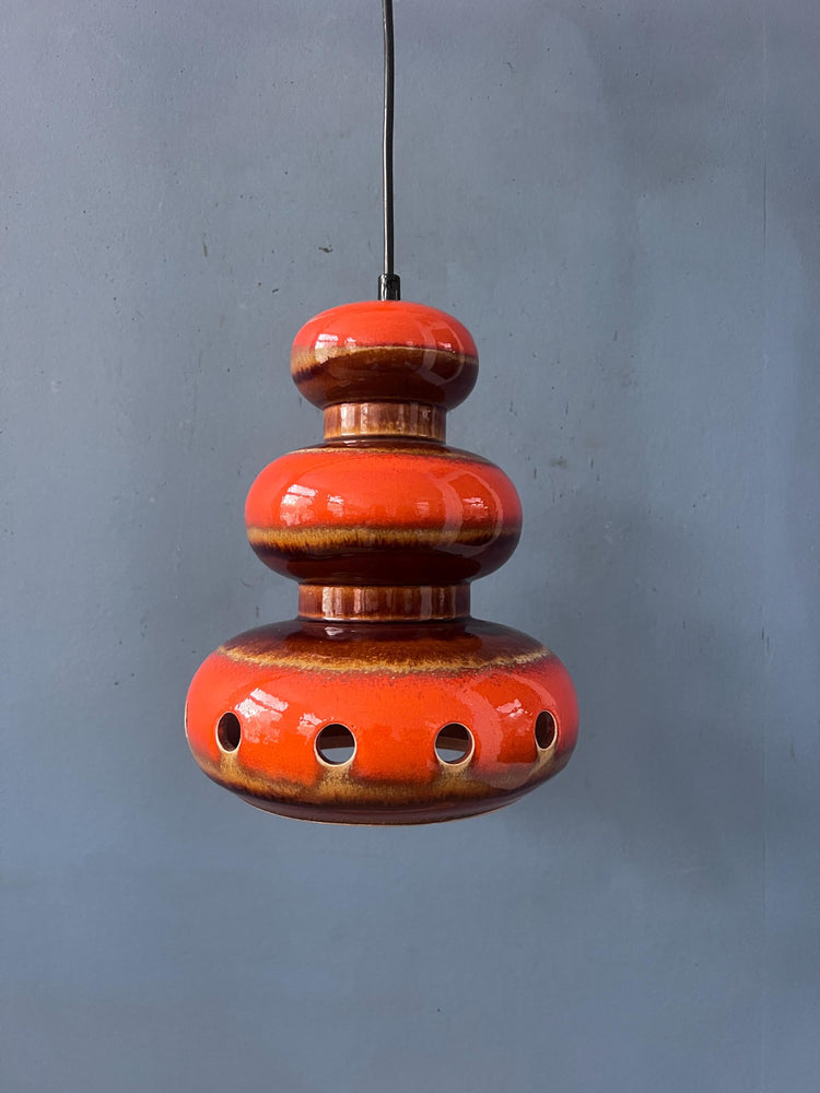 Red Ceramic Pendant Lamp - West Germany Hanging Lamp