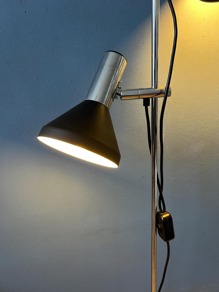 Vintage Black Mid Century Floor Lamp with Two Aluminum Spots