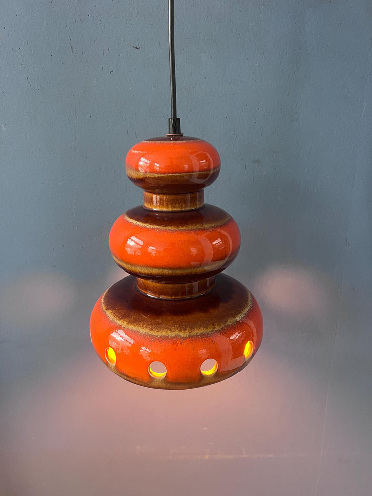 Red Ceramic Pendant Lamp - West Germany Hanging Lamp