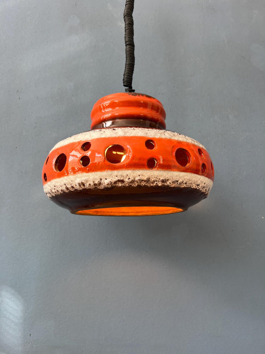 Orange Mid Century West Germany Ceramic Pendant Lamp