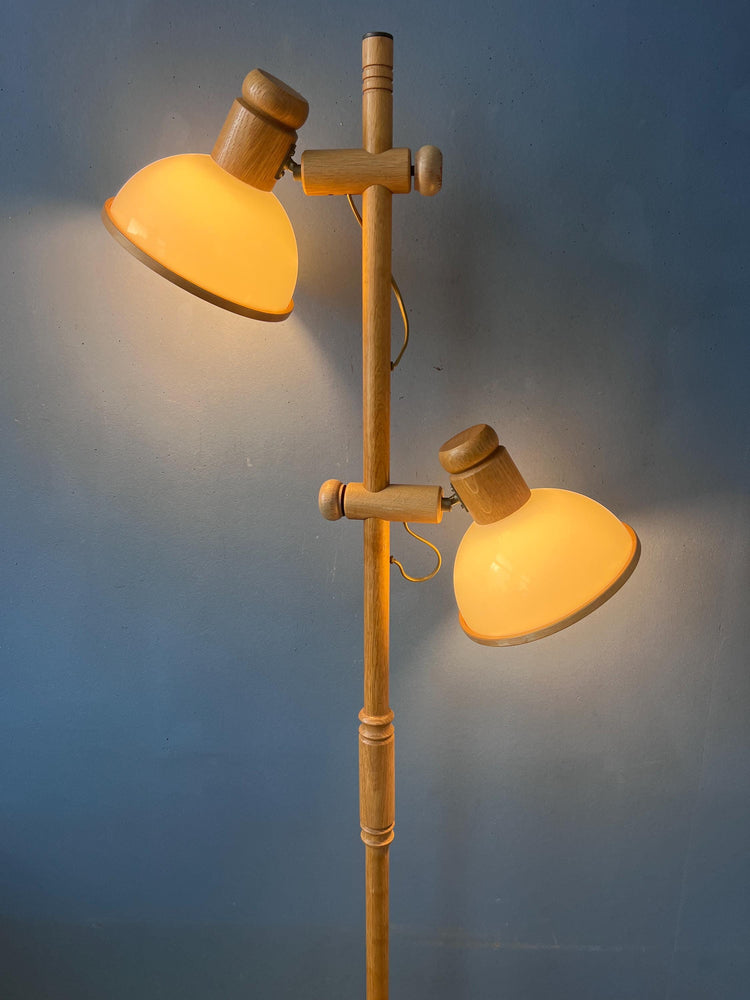 Mid Century Modern Wooden Mushroom Floor Lamp, Vintage Steinhauer Space Age Lighting