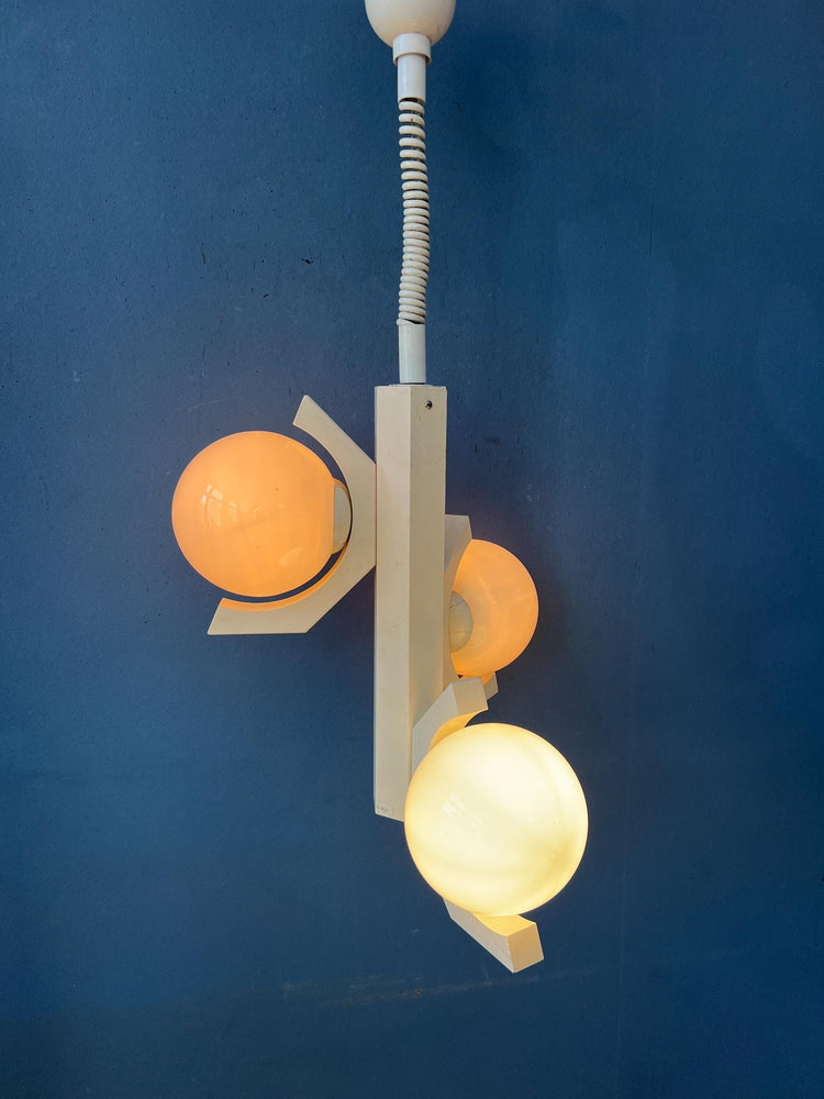 Mid Century White Bony Design Pendant Lamp with Opaline Glass Shades