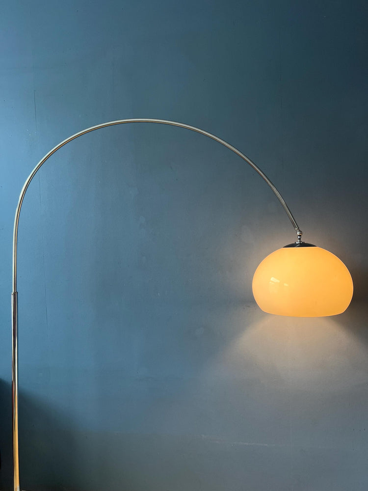 Vintage Guzzini Space Age Arc Floor Lamp with White Mushroom Shade and Marble Base