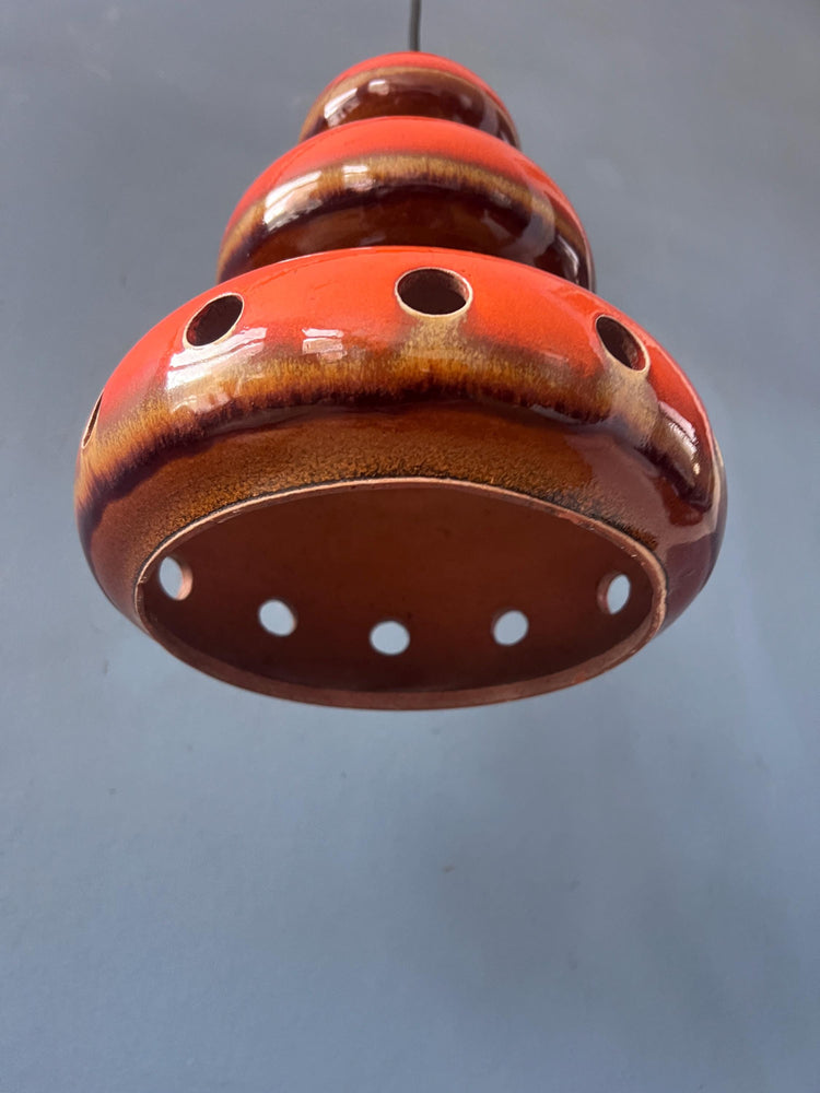 Red Ceramic Pendant Lamp - West Germany Hanging Lamp
