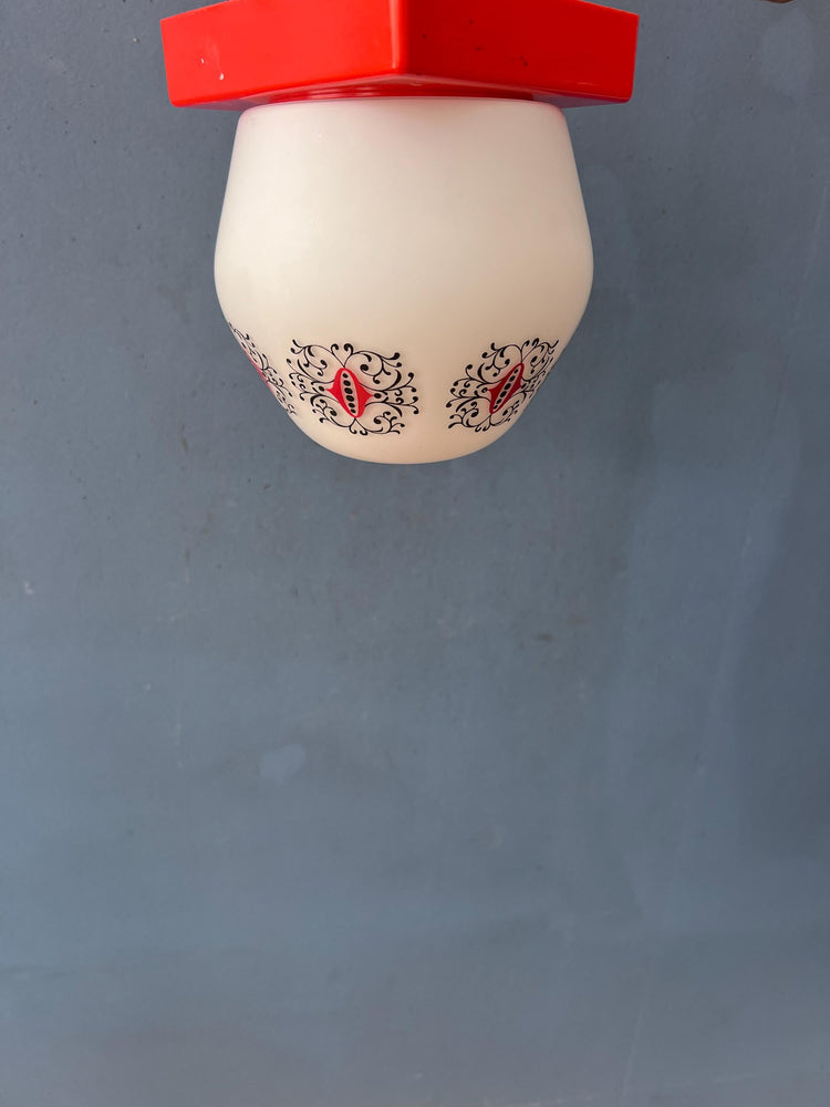 Vintage Opaline Glass Thabur Ceiling Lamp with Orange Ceiling Cap