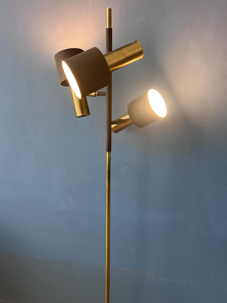Vintage Dijkstra Space Age Floor Lamp, Brown and Chrome Floor Light