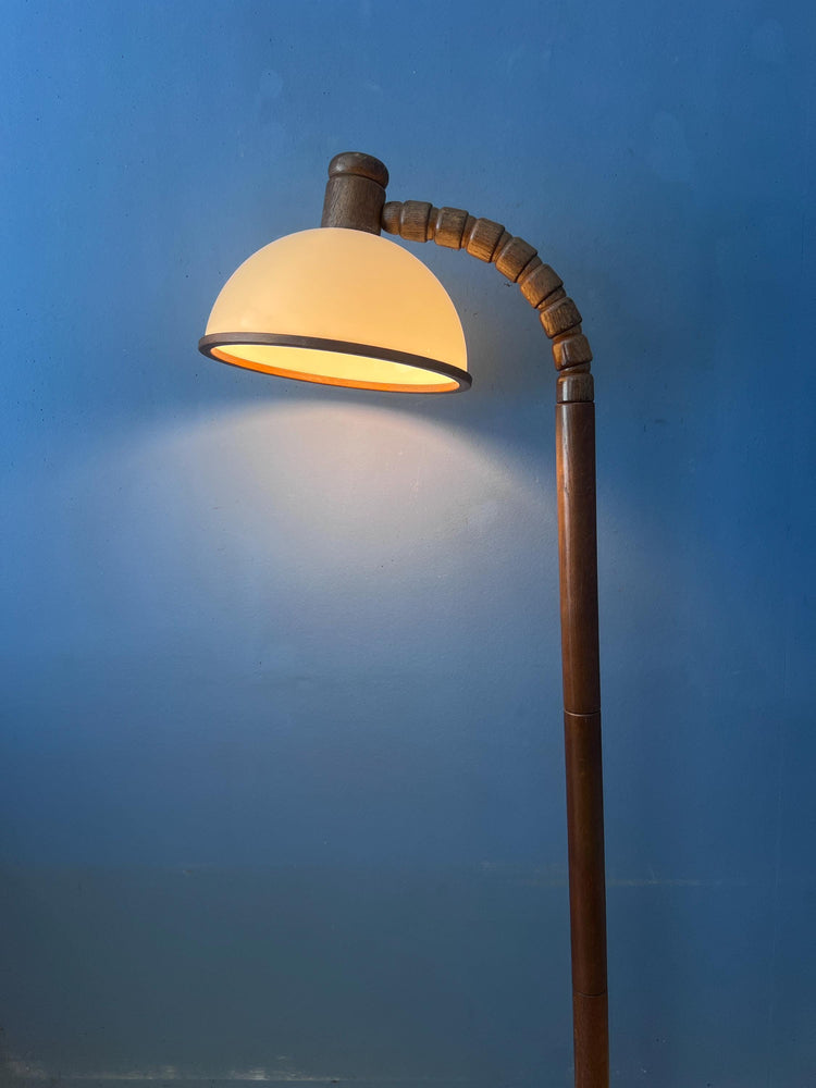 Mid Century Brown Wooden Steinhauer Floor Lamp with Acrylic Glass Shade