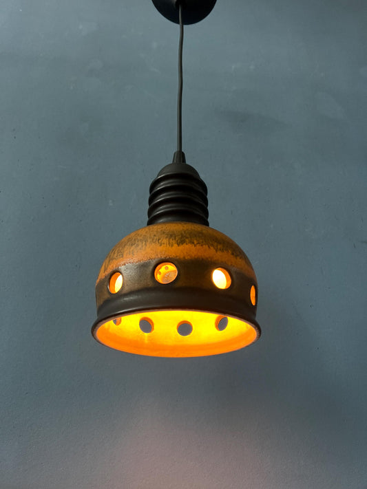 Brown Mid Century West Germany Ceramic Pendant Lamp