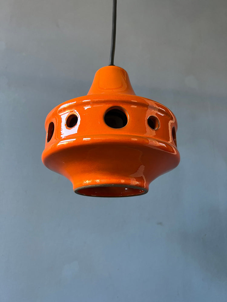 Small Orange West Germany Ceramic Pendant Lamp