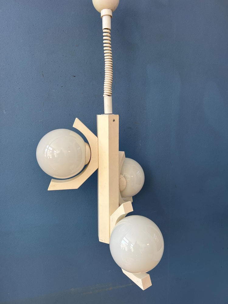 Mid Century White Bony Design Pendant Lamp with Opaline Glass Shades