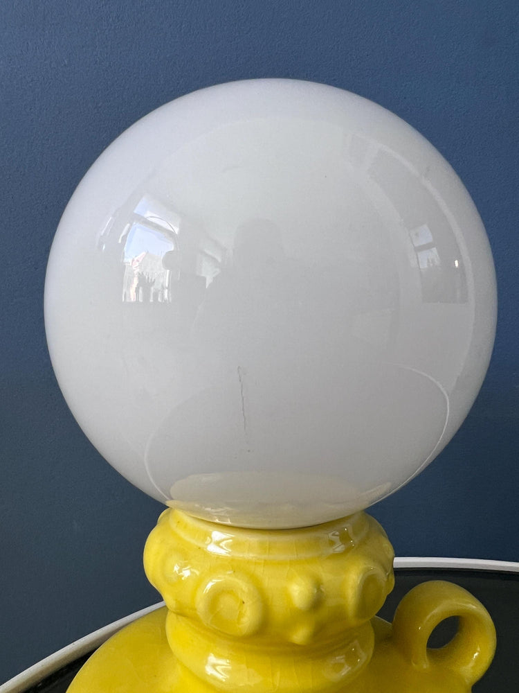 Yellow West Germany Ceramic Table Lamp with Glass Shade