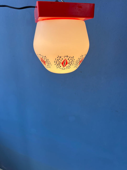 Vintage Opaline Glass Thabur Ceiling Lamp with Orange Ceiling Cap