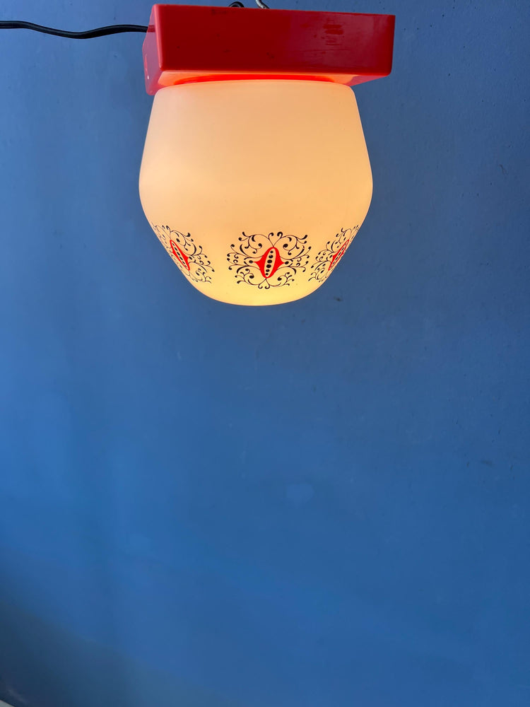 Vintage Opaline Glass Thabur Ceiling Lamp with Orange Ceiling Cap