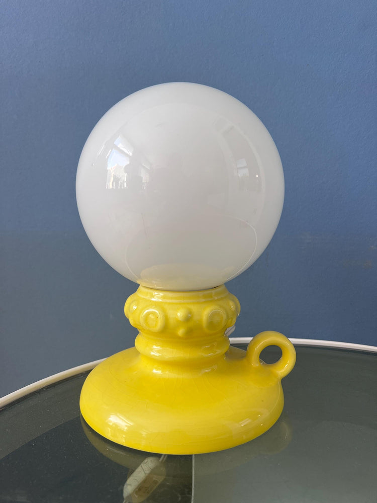 Yellow West Germany Ceramic Table Lamp with Glass Shade