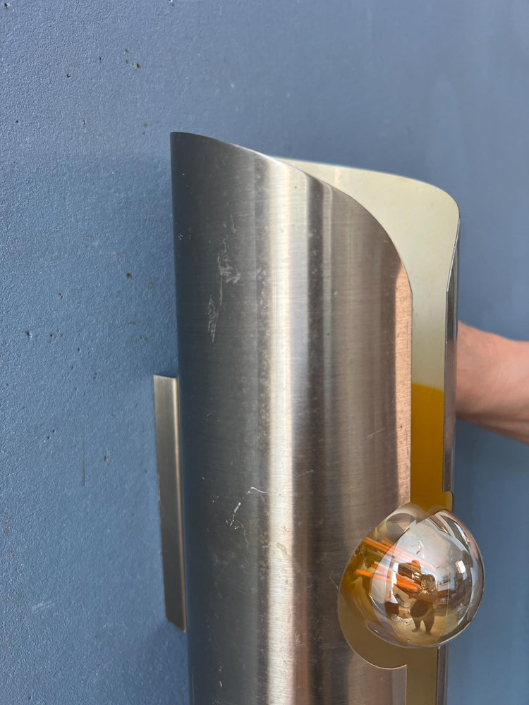 Vintage Brushed Steel Polam / Raak Space Age Wall Lamp