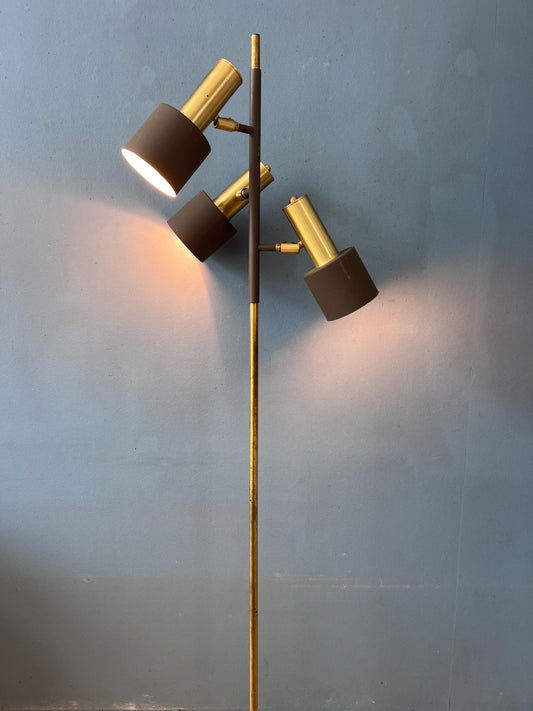 Vintage Brown Metal Dijkstra Brass Space Age Floor Lamp
